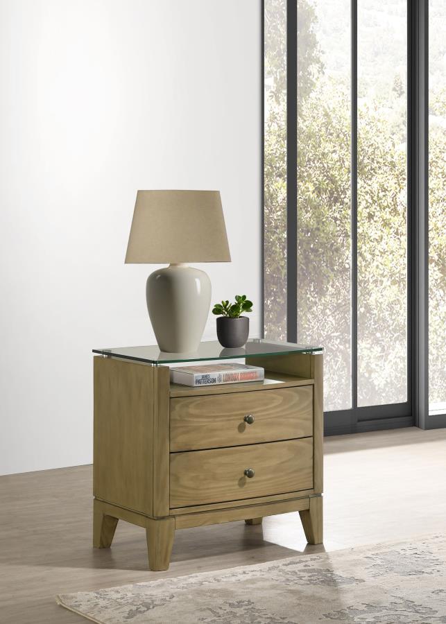 Granada 2-drawer Glass Top Nightstand Natural Pine - 224922
