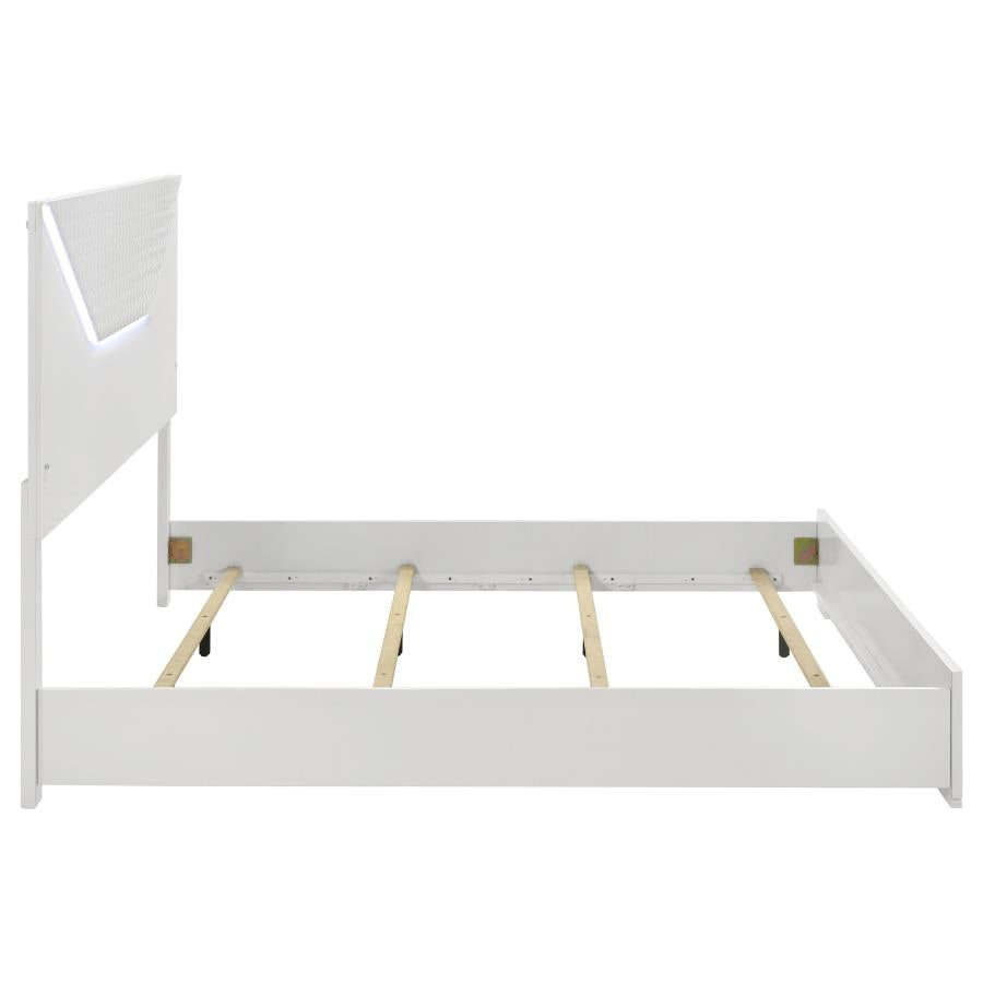 Ives Eastern King Panel Bed LED Headboard White High Gloss - 224941KE