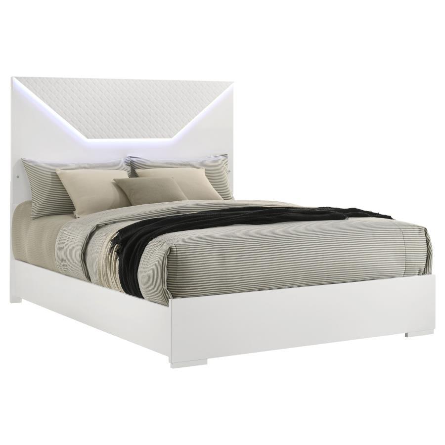 Ives Queen Panel Bed LED Headboard White High Gloss - 224941Q