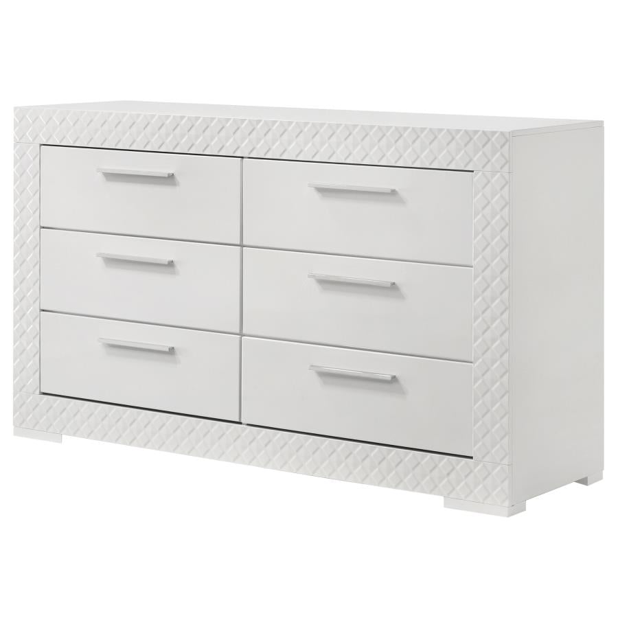 Ives 6-drawer Dresser Cabinet White High Gloss - 224943