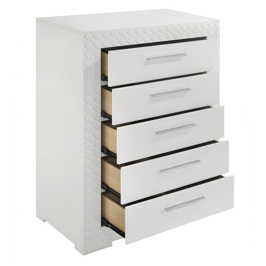 Ives 5-drawer Bedroom Chest of Drawers White High Gloss - 224945