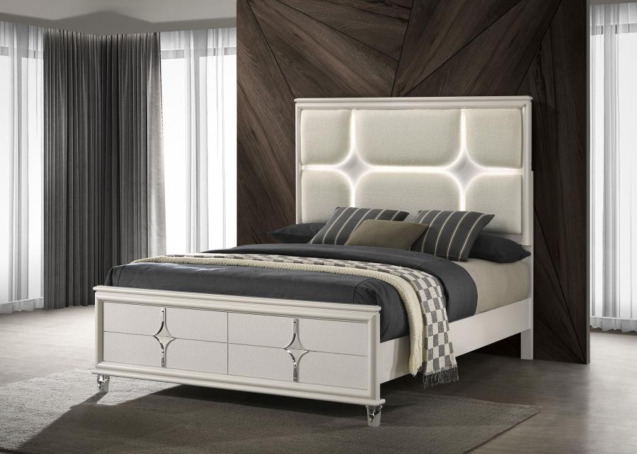 Olivia Queen Panel Bed LED Headboard Pearl White - 224951Q