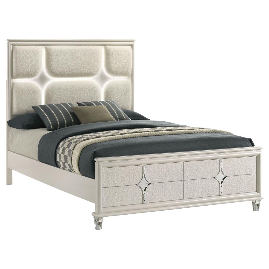 Olivia Queen Panel Bed LED Headboard Pearl White - 224951Q