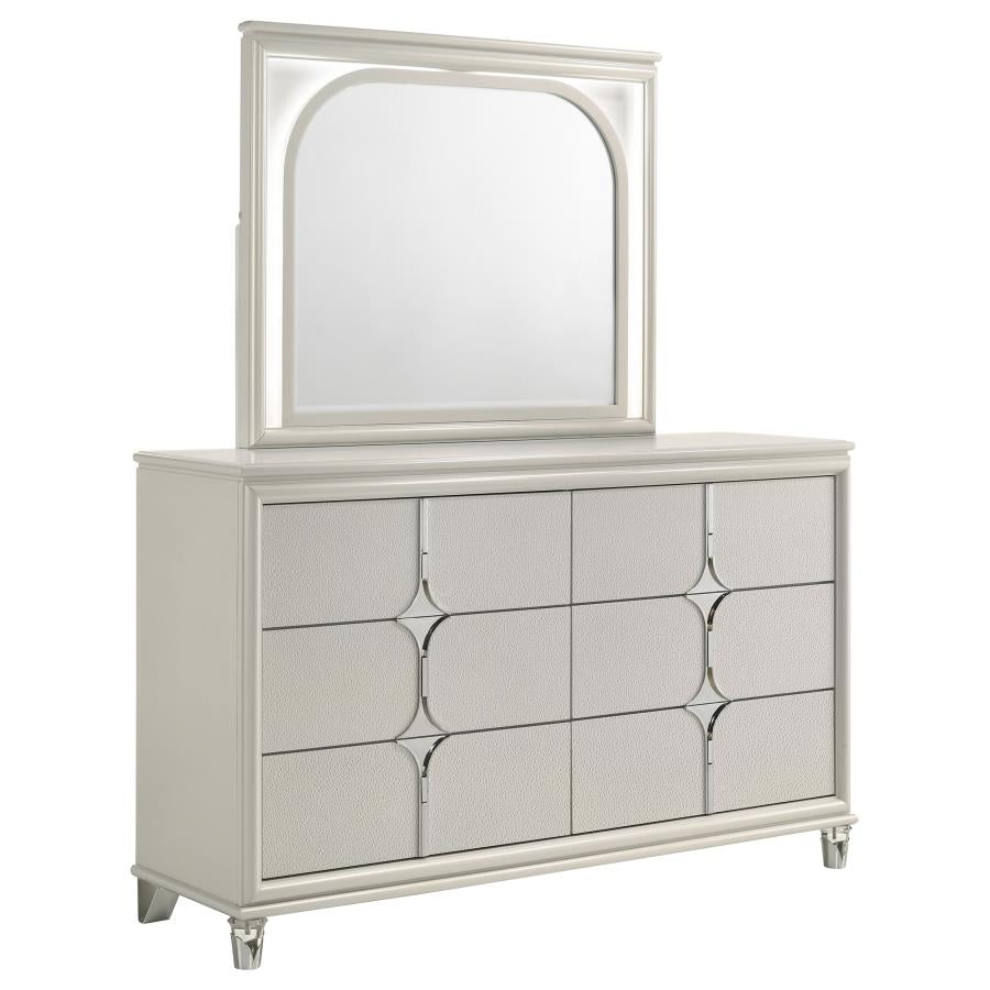Olivia 6-drawer Dresser and LED Mirror Pearl White - 224953M