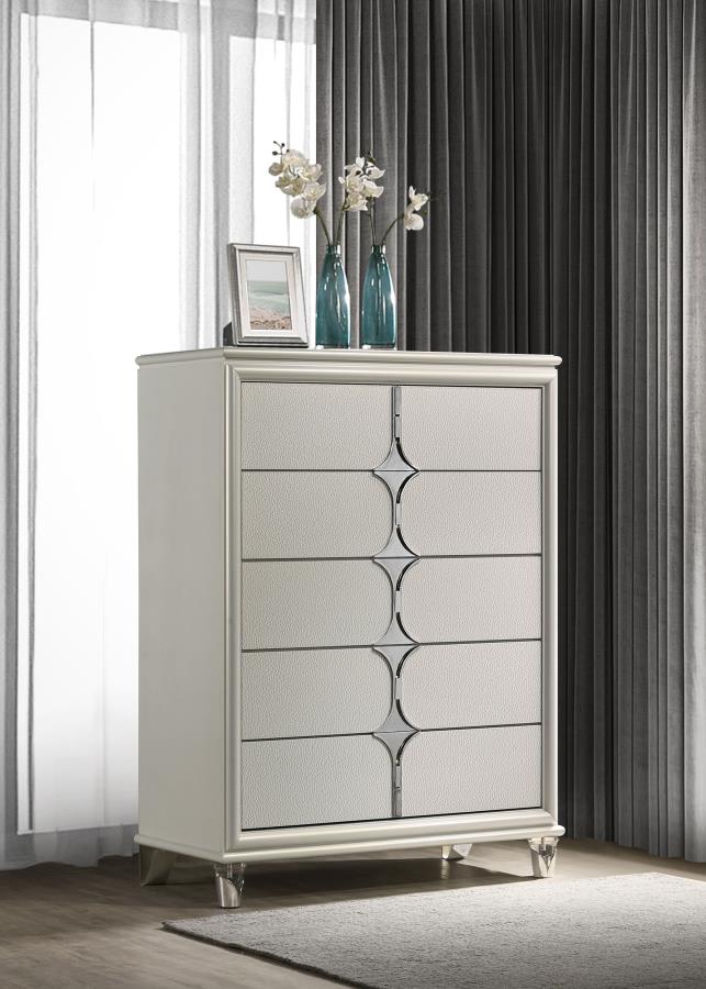 Olivia 5-drawer Bedroom Chest of Drawers Pearl White - 224955