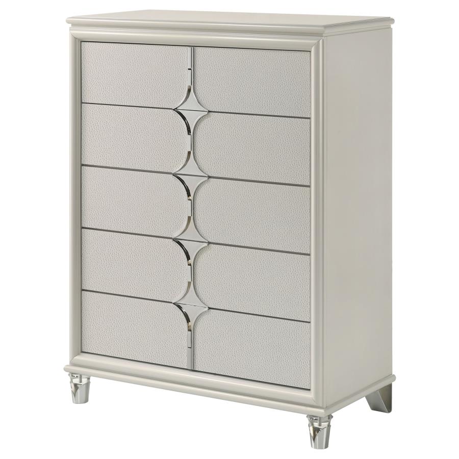 Olivia 5-drawer Bedroom Chest of Drawers Pearl White - 224955