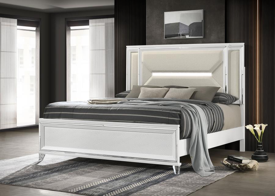 Marmore 64-inch Queen Panel Bed LED Headboard White - 224961Q