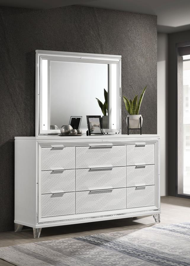 Marmore 9-drawer Dresser and LED Mirror White - 224963M