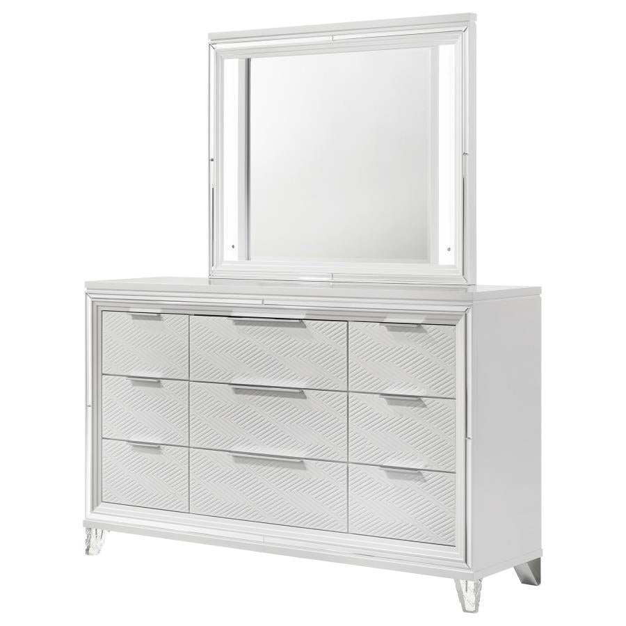 Marmore 9-drawer Dresser and LED Mirror White - 224963M