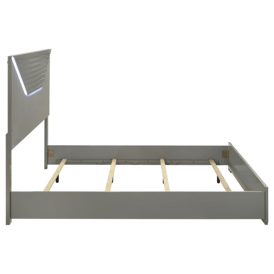Ives Eastern King Panel Bed LED Headboard Grey High Gloss - 224971KE