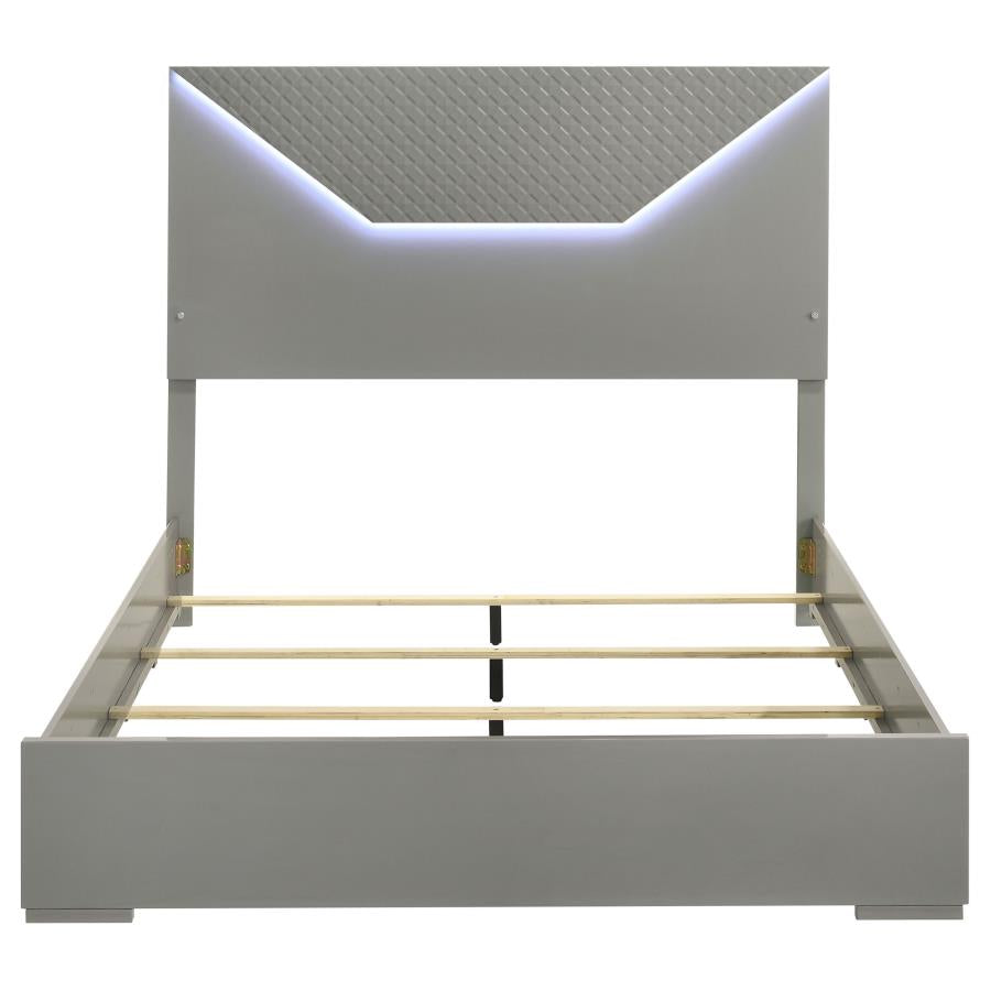 Ives Queen Panel Bed LED Headboard Grey High Gloss - 224971Q