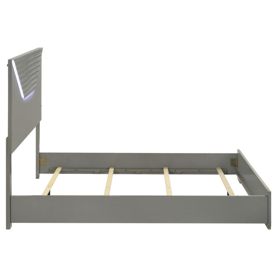 Ives Queen Panel Bed LED Headboard Grey High Gloss - 224971Q