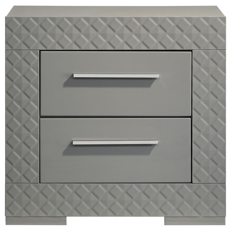 Ives 2-drawer Nightstand Bedside Table Grey High Gloss - 224972