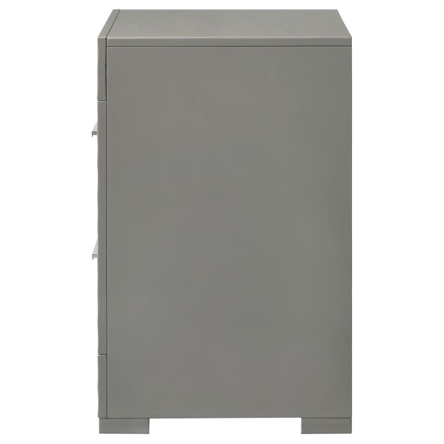 Ives 2-drawer Nightstand Bedside Table Grey High Gloss - 224972