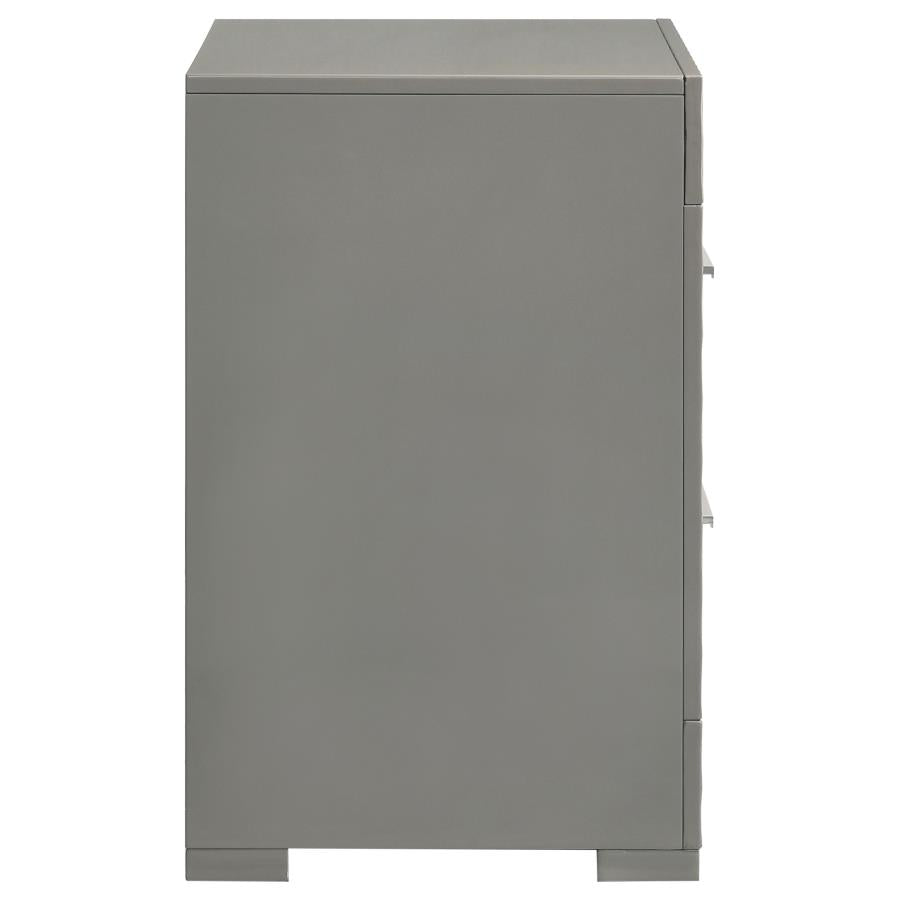 Ives 2-drawer Nightstand Bedside Table Grey High Gloss - 224972