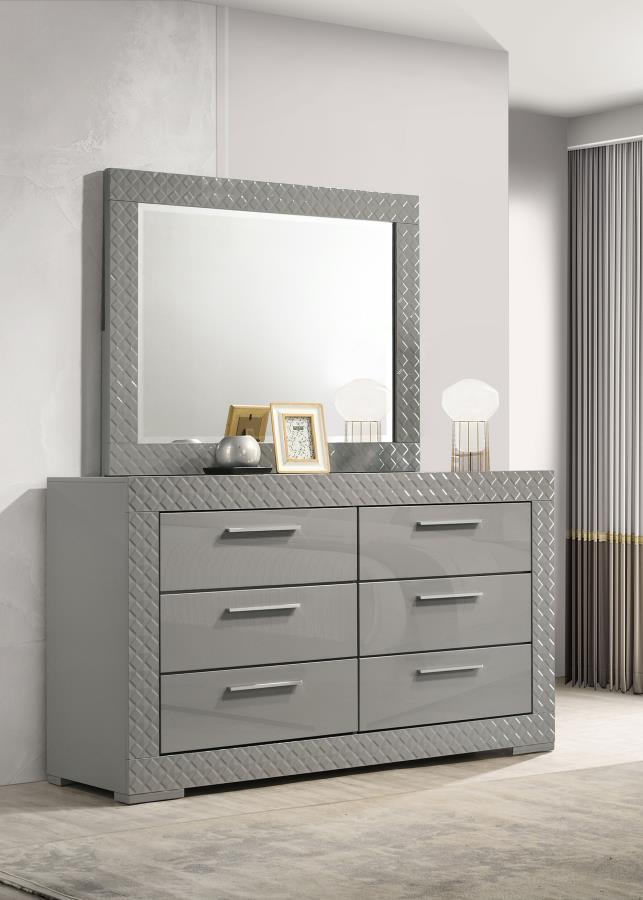 Ives 6-drawer Dresser and Mirror Grey High Gloss - 224973M