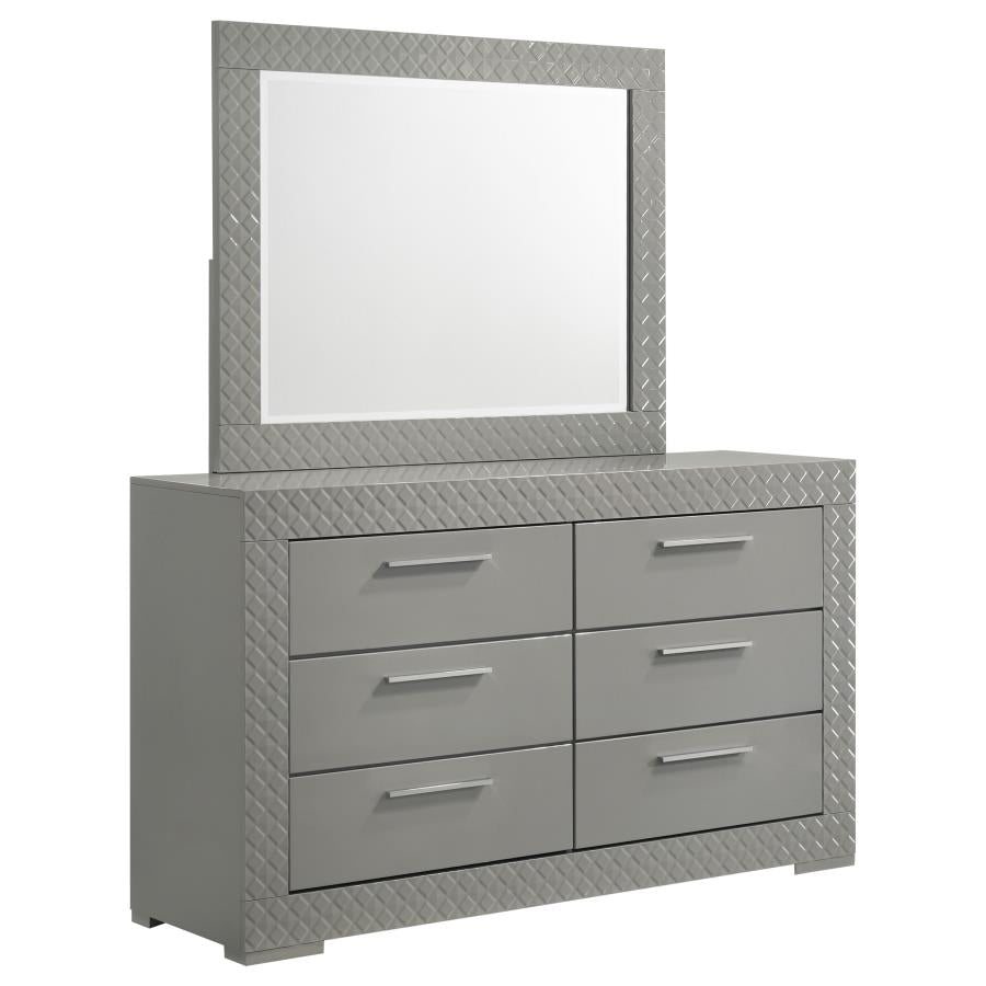 Ives 6-drawer Dresser and Mirror Grey High Gloss - 224973M