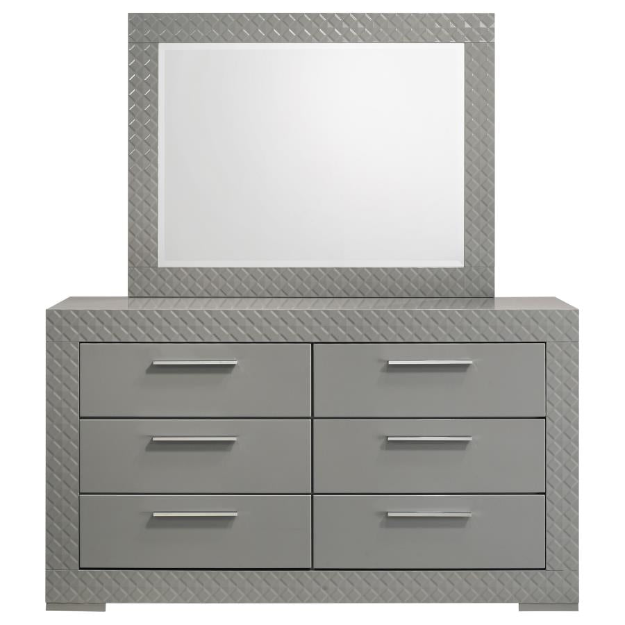 Ives 6-drawer Dresser and Mirror Grey High Gloss - 224973M