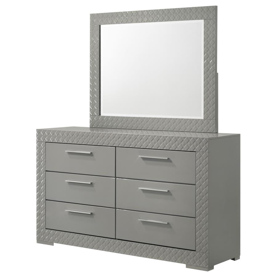 Ives 6-drawer Dresser and Mirror Grey High Gloss - 224973M