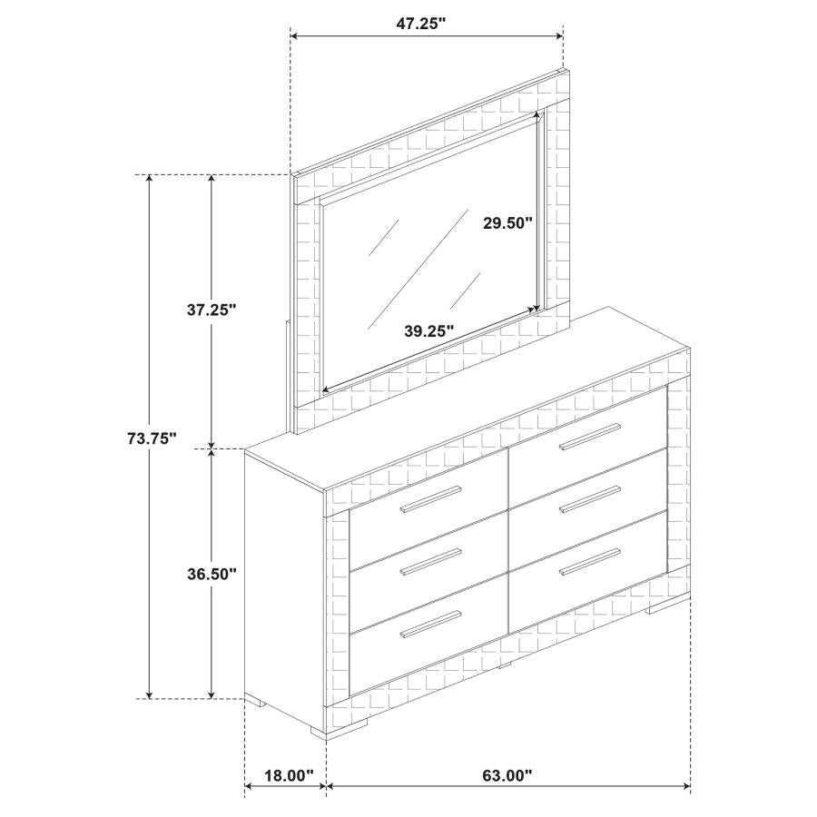 Ives 6-drawer Dresser and Mirror Grey High Gloss - 224973M