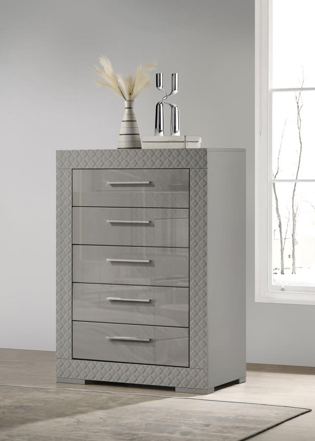 Ives 5-drawer Bedroom Chest of Drawers Grey High Gloss - 224975