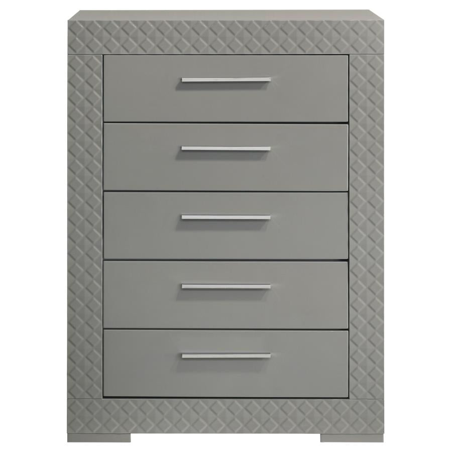 Ives 5-drawer Bedroom Chest of Drawers Grey High Gloss - 224975
