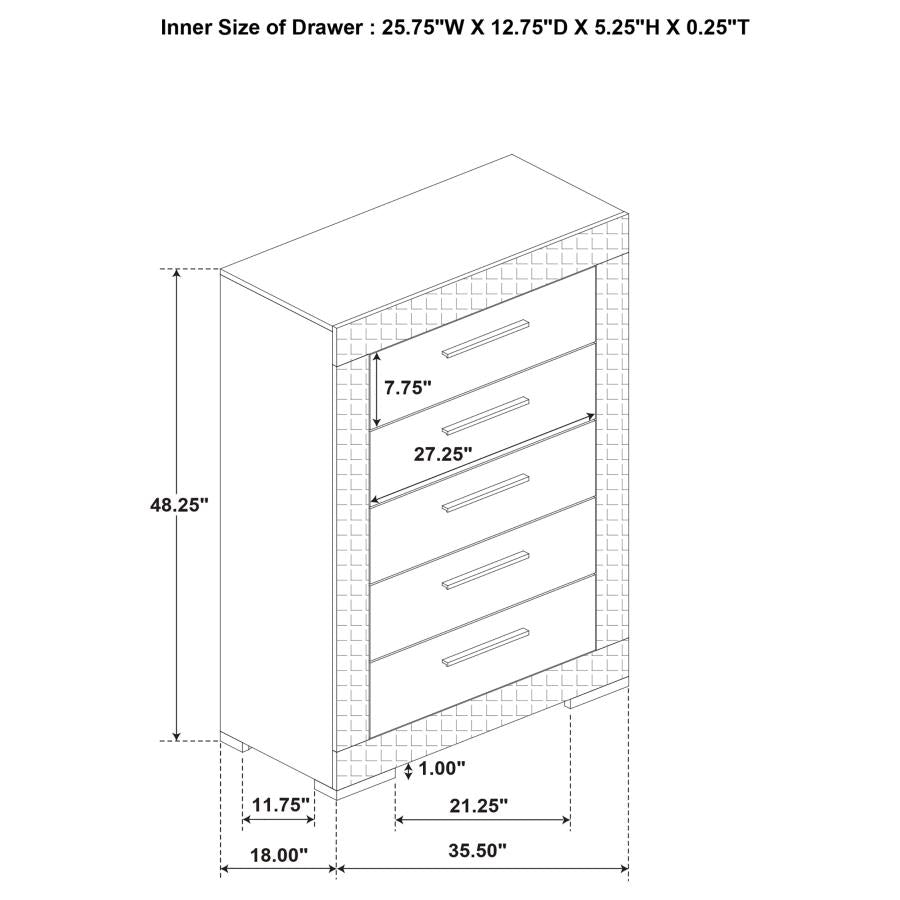 Ives 5-drawer Bedroom Chest of Drawers Grey High Gloss - 224975