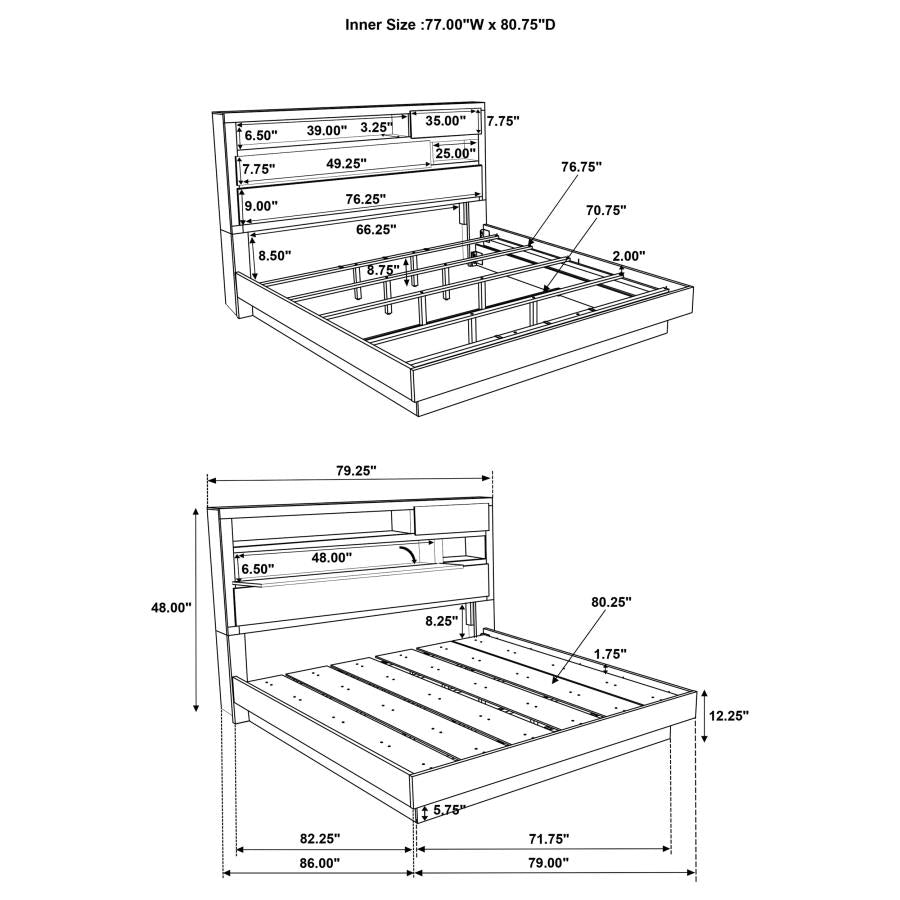 Fenwick Eastern King Bed Bookcase Headboard Grey Oak - 224981KE