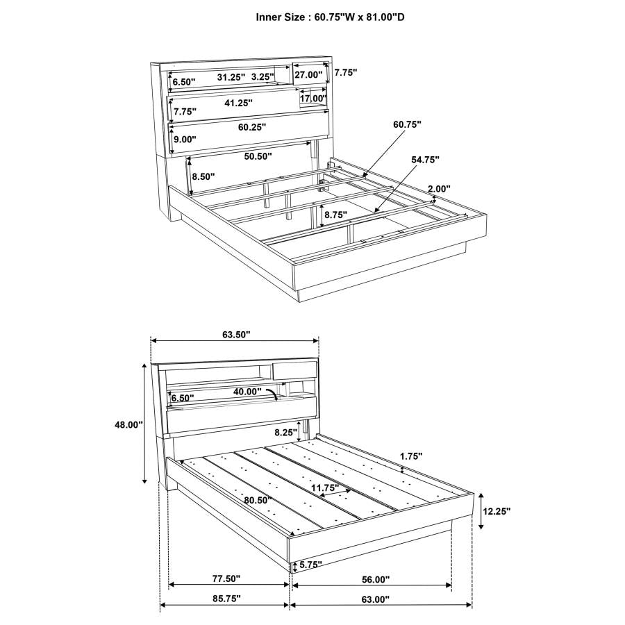 Fenwick Queen Bed Bookcase Headboard Grey Oak - 224981Q
