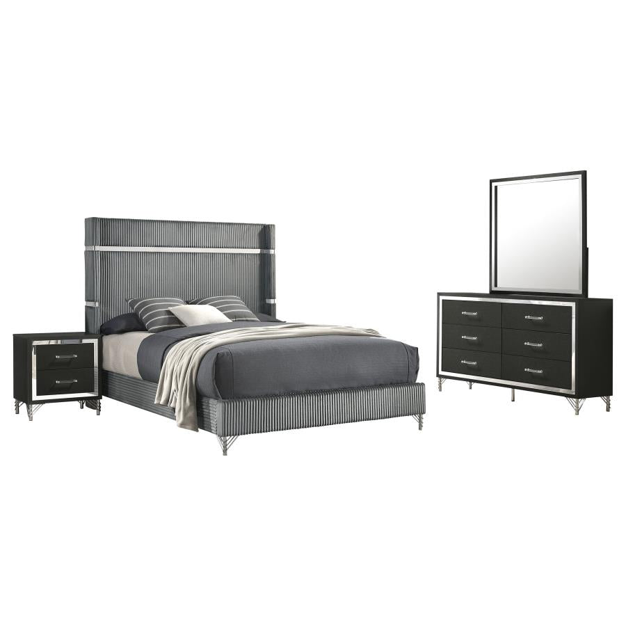 Lucia 4-piece Eastern King Bedroom Set Grey and Black - 224991KE-S4