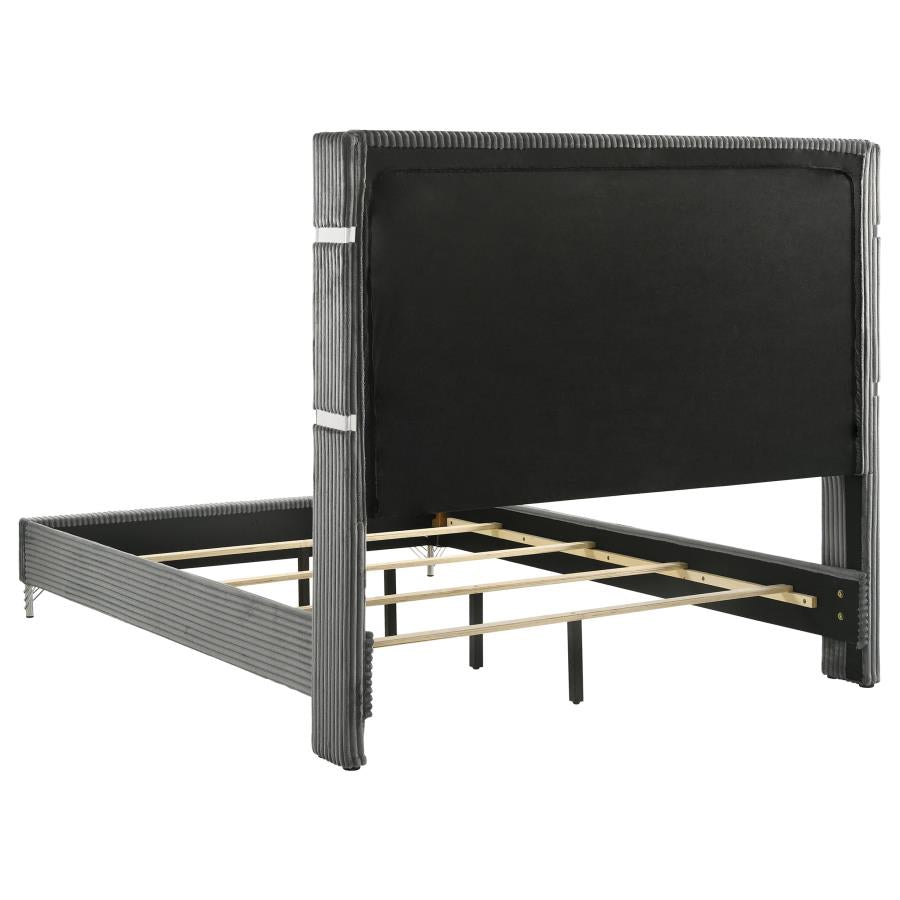 Lucia 61-inch Upholstered Eastern King Wingback Bed Grey - 224991KE