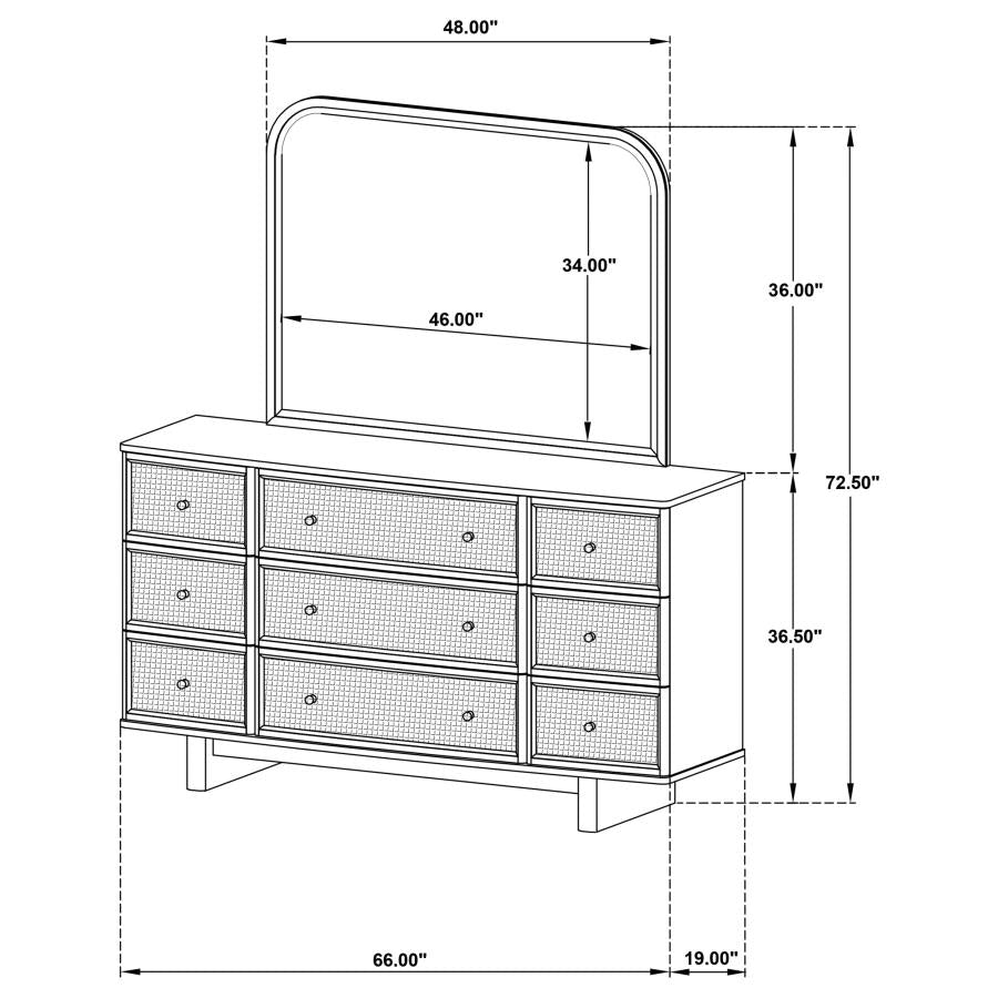 Kailani 9-drawer Dresser and Mirror Beige Oak - 225043M