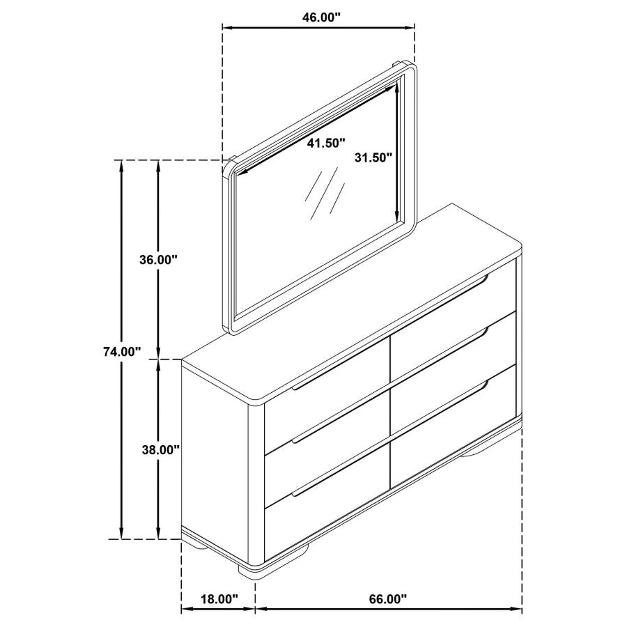 Ladera 6-drawer Bedroom Dresser and Mirror Light Elm - 225083M