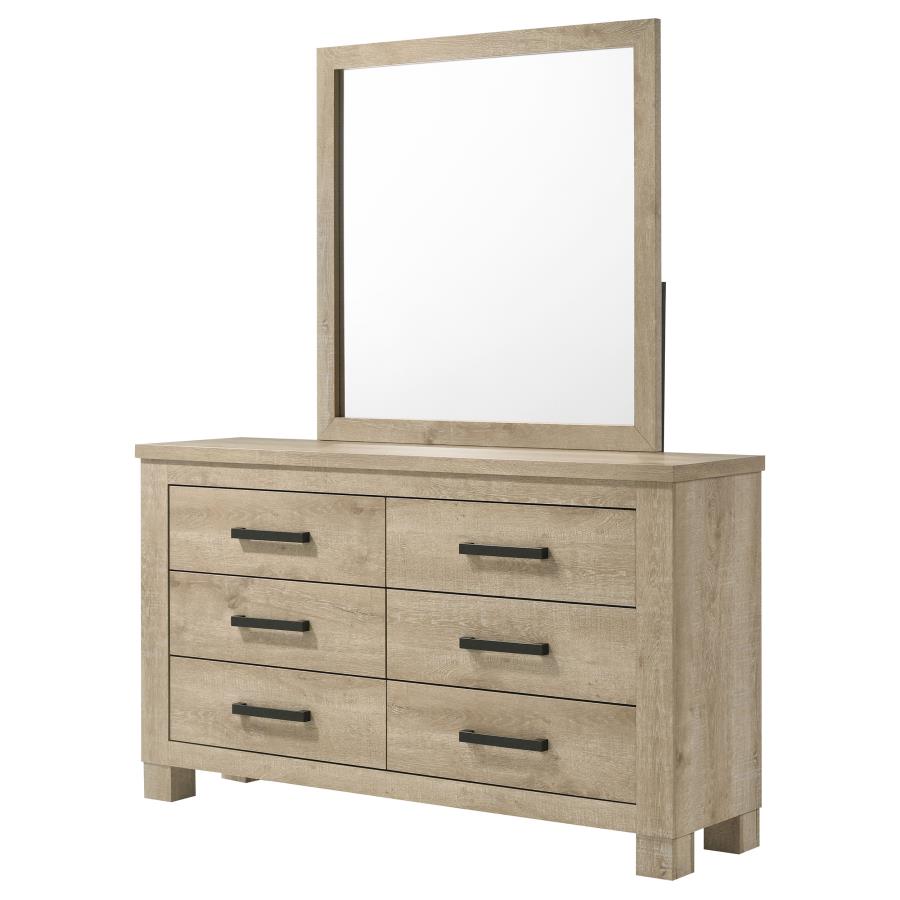 Oakglen 6-drawer Bedroom Dresser and Mirror Weathered Oak - 225103M