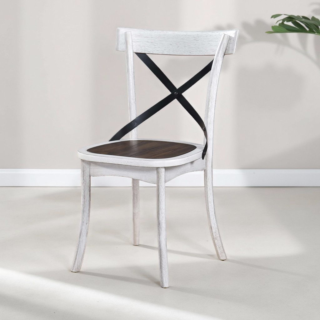 2 Pieces Set Dining Side Chair Rustic Modern Farmhouse Design Retro Design With Metal X Design - Antique Dark Oak / Antique White
