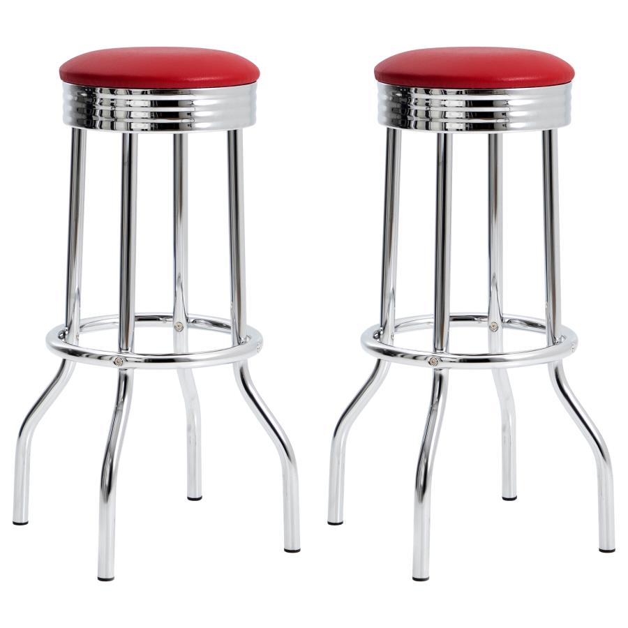 Retro Upholstered Metal Swivel Bar Stool Red (Set of 2) - 2299R