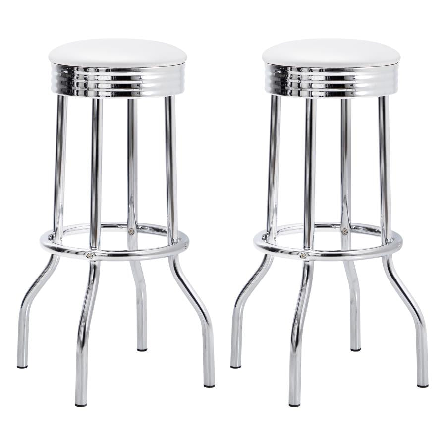 Retro Upholstered Metal Swivel Bar Stool White (Set of 2) - 2299W