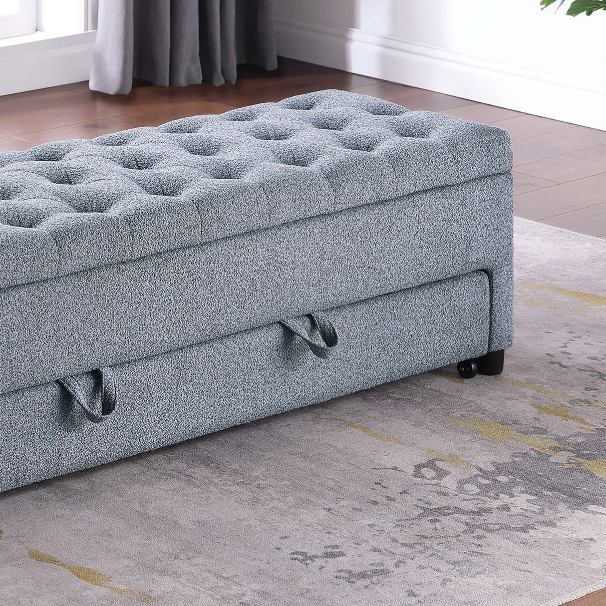 Storage Ottoman With Tufted Seat And Underseat Drawer