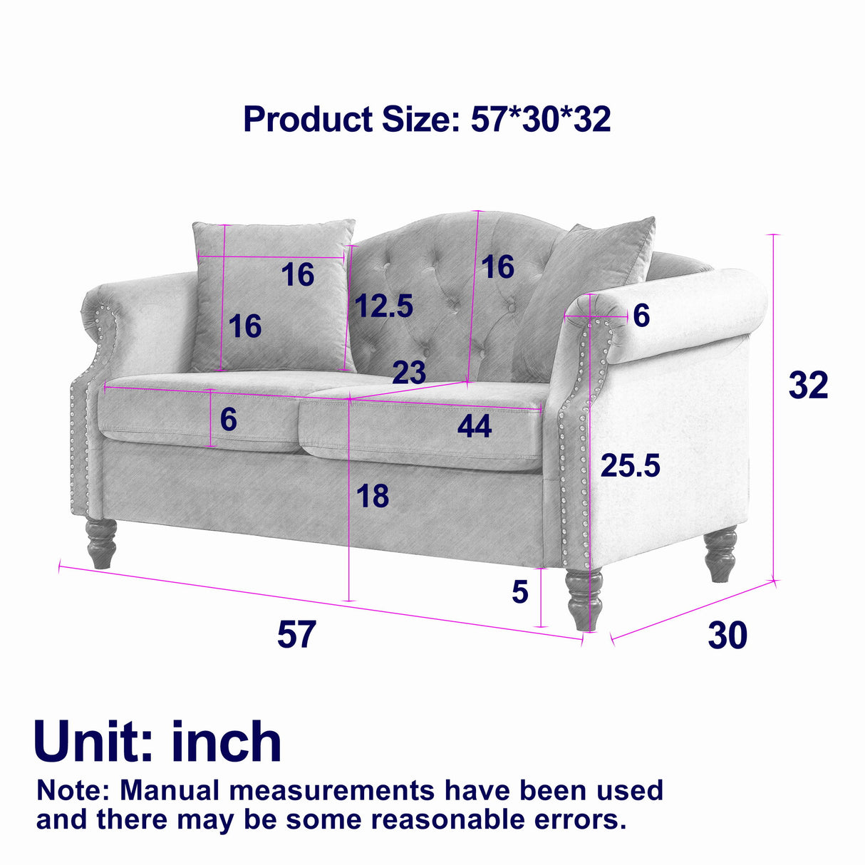 2 Seater Chesterfield Sofa With Rolled Arms And Nailhead Trim For Living Room