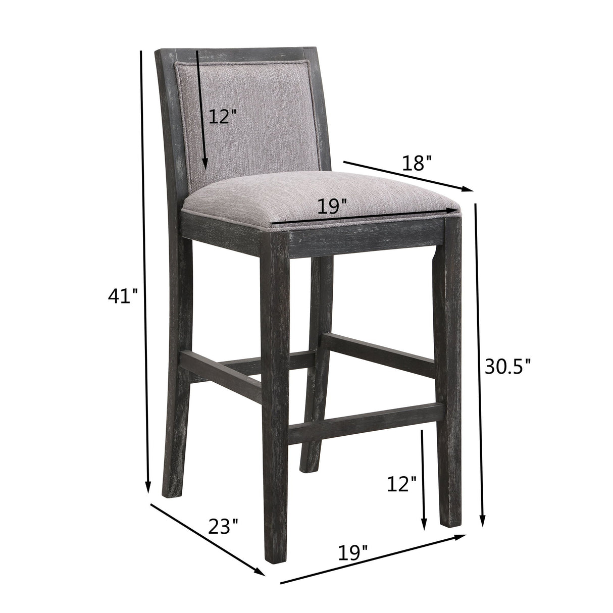 Bar Stools (Set of 2), Rubber Wood Frame, Retro Bar Chairs Suitable For Kitchen Island - Black / Gray