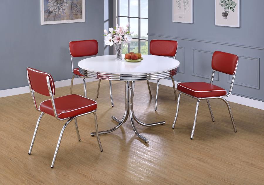 Retro Round 42-inch Wood Top Dining Table White and Chrome - 2388