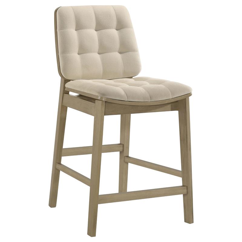 Redbridge Velvet Upholstered Counter Chair Cream and Natural Oak (Set of 2) - 193959NAT