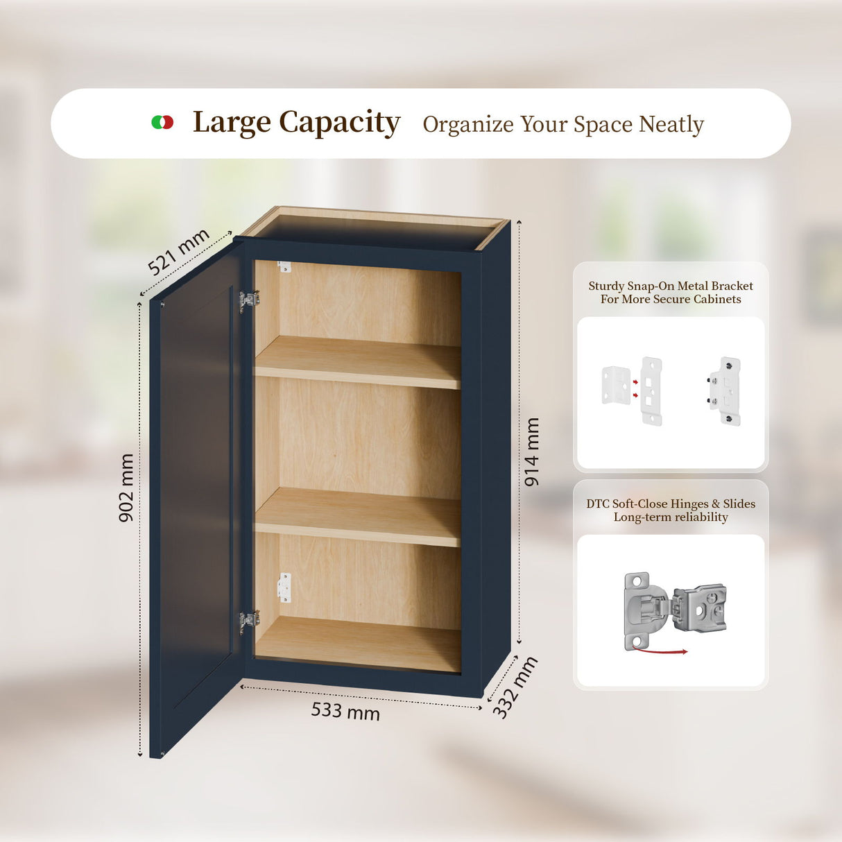 Shaker Wall Cabinet With 2 Adjustable Shelves