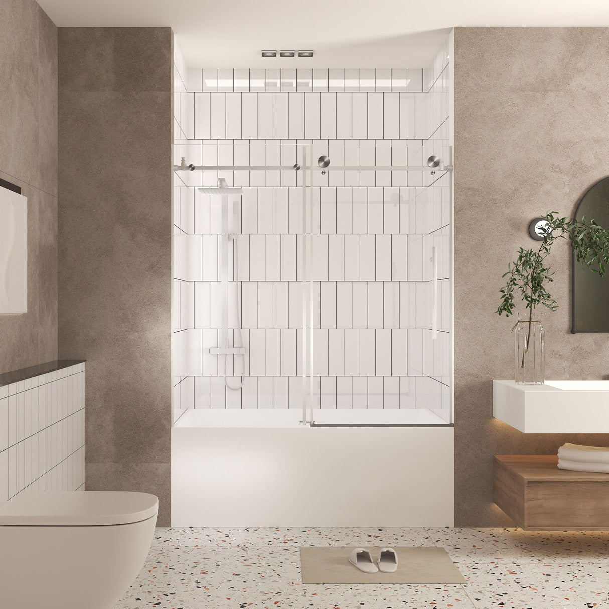 Frameless Shower Door, Smooth Sliding Tracks