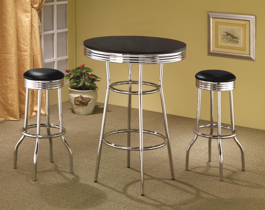 Retro 3-piece Round 1950s Bistro Pub Bar Table Set Black - 2405-S3