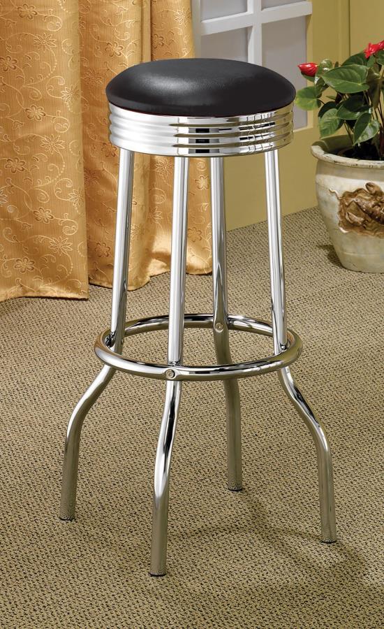 Retro Upholstered Metal Swivel Bar Stool Black (Set of 2) - 2408