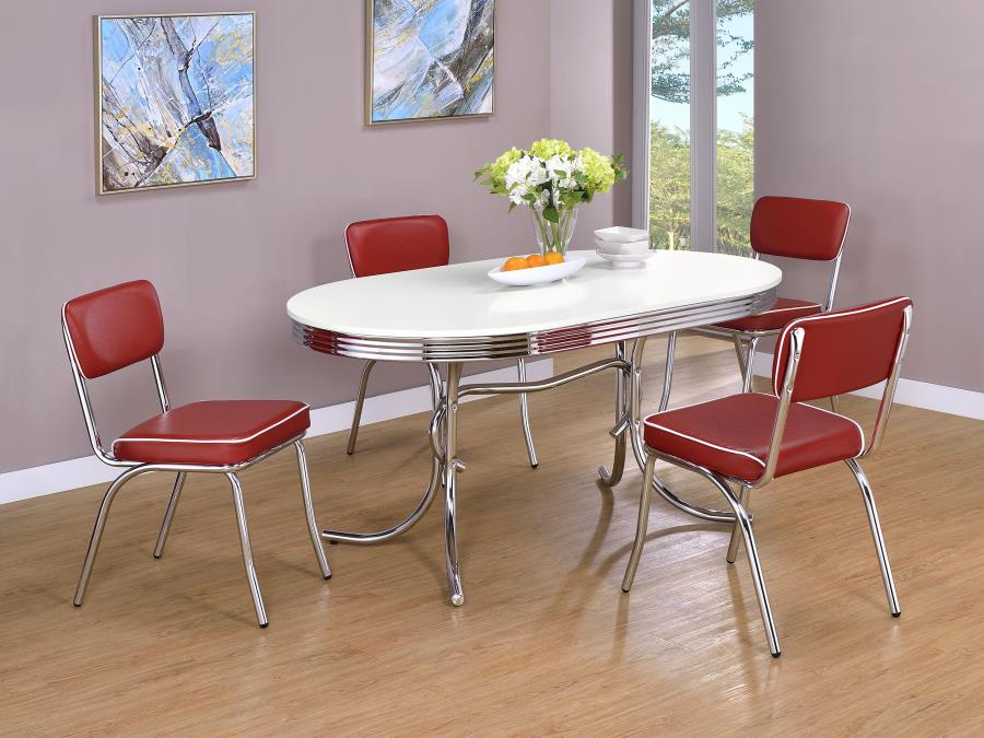 Retro Upholstered Dining Side Chair Red (Set of 2) - 2450R