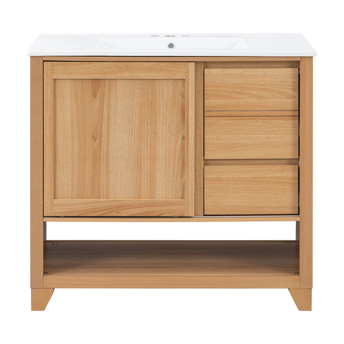 36" Bathroom Vanity With Sink, Soft Close Drawers - Natural