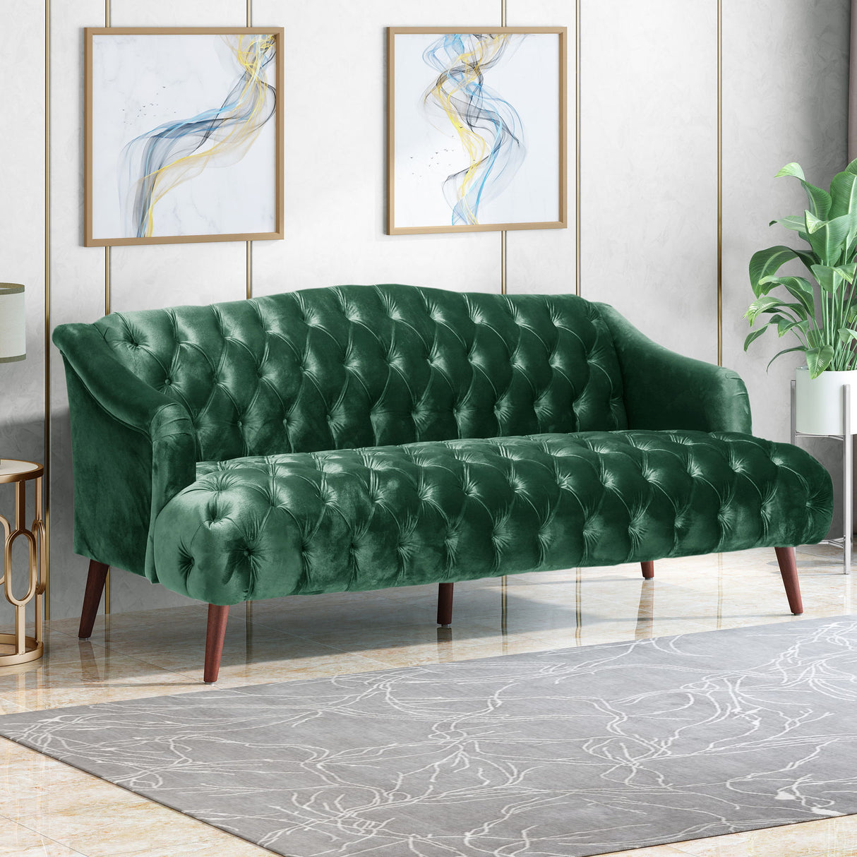 Comfy 3 Seat Sofa With Wooden Legs, For Living Room And Study - Emerald