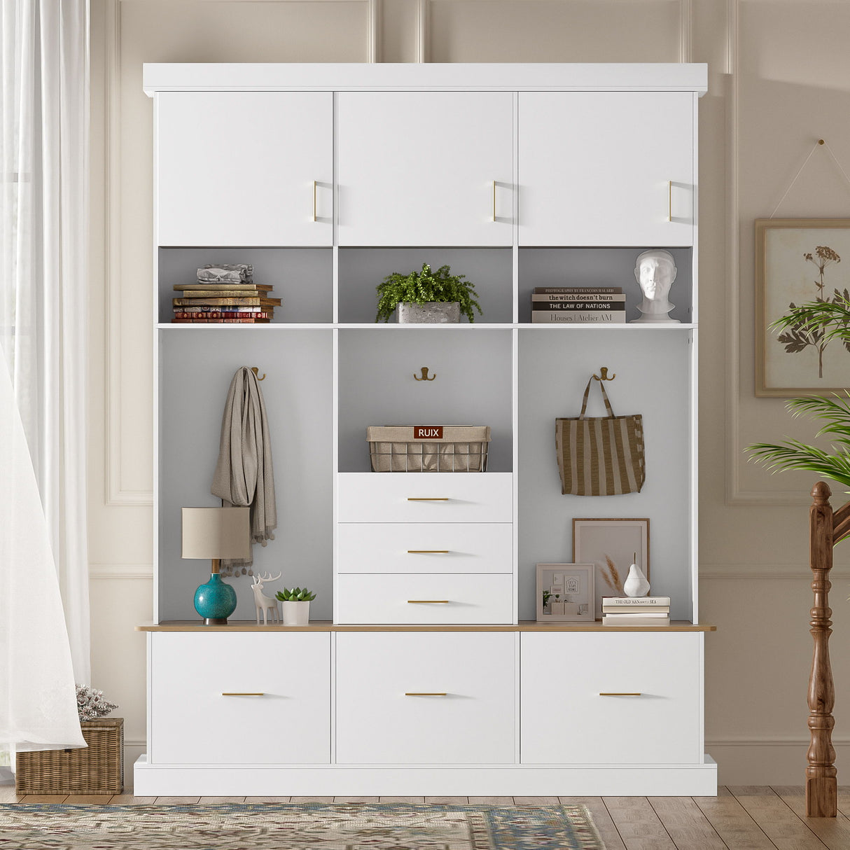 Entryway Hall Tree With Bench And Storage, 5 In 1 Coat Rack